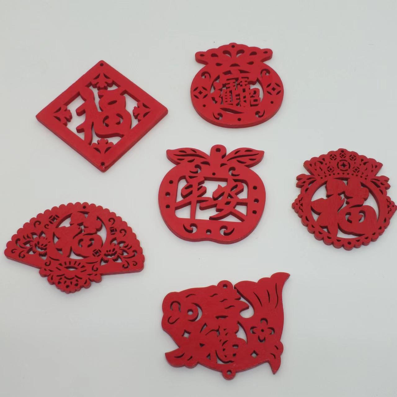 大红喜庆木片 家居工艺装饰配件 旅游景点挂饰