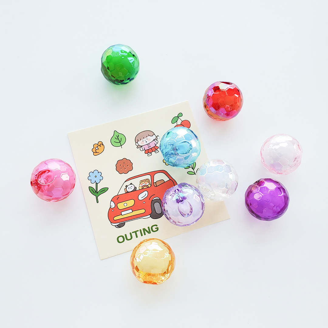 Wholesale of 25mm acrylic perforated beads, medium beads, football beads, Korean colorful diy hair rope accessories, loose beads details Picture