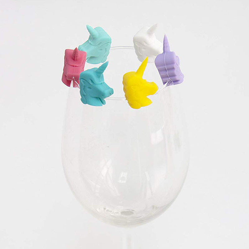 Unicornio copa de vino marcador drinking marker creativo copa de vino de silicona identificador divisor etiqueta de vino 6pc pack
