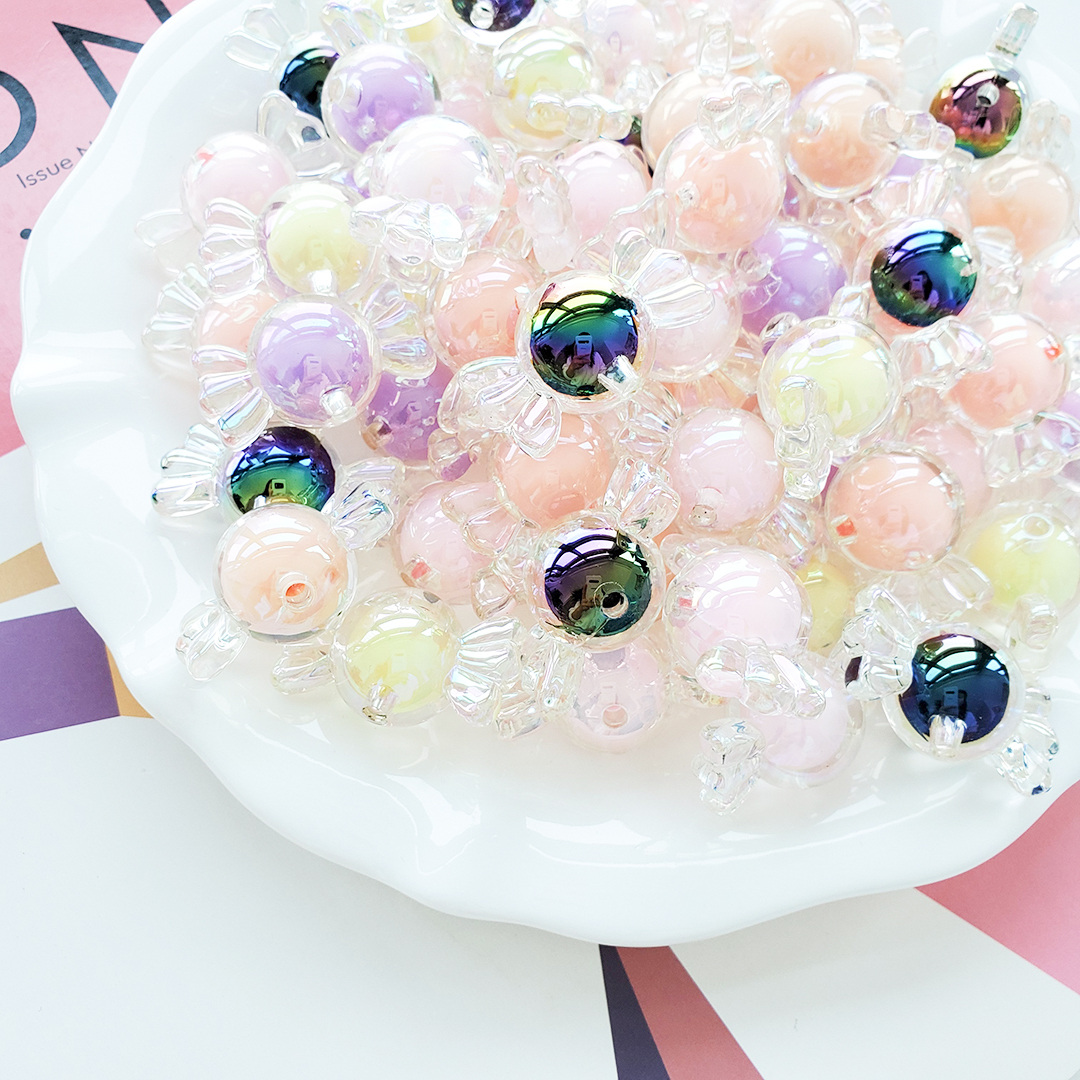 Chen Ming's diy jewelry accessories: Acrylic beads, candy-colored plated colored beads, middle beads, straight hole inner colored beads, and loose beads Specification image
