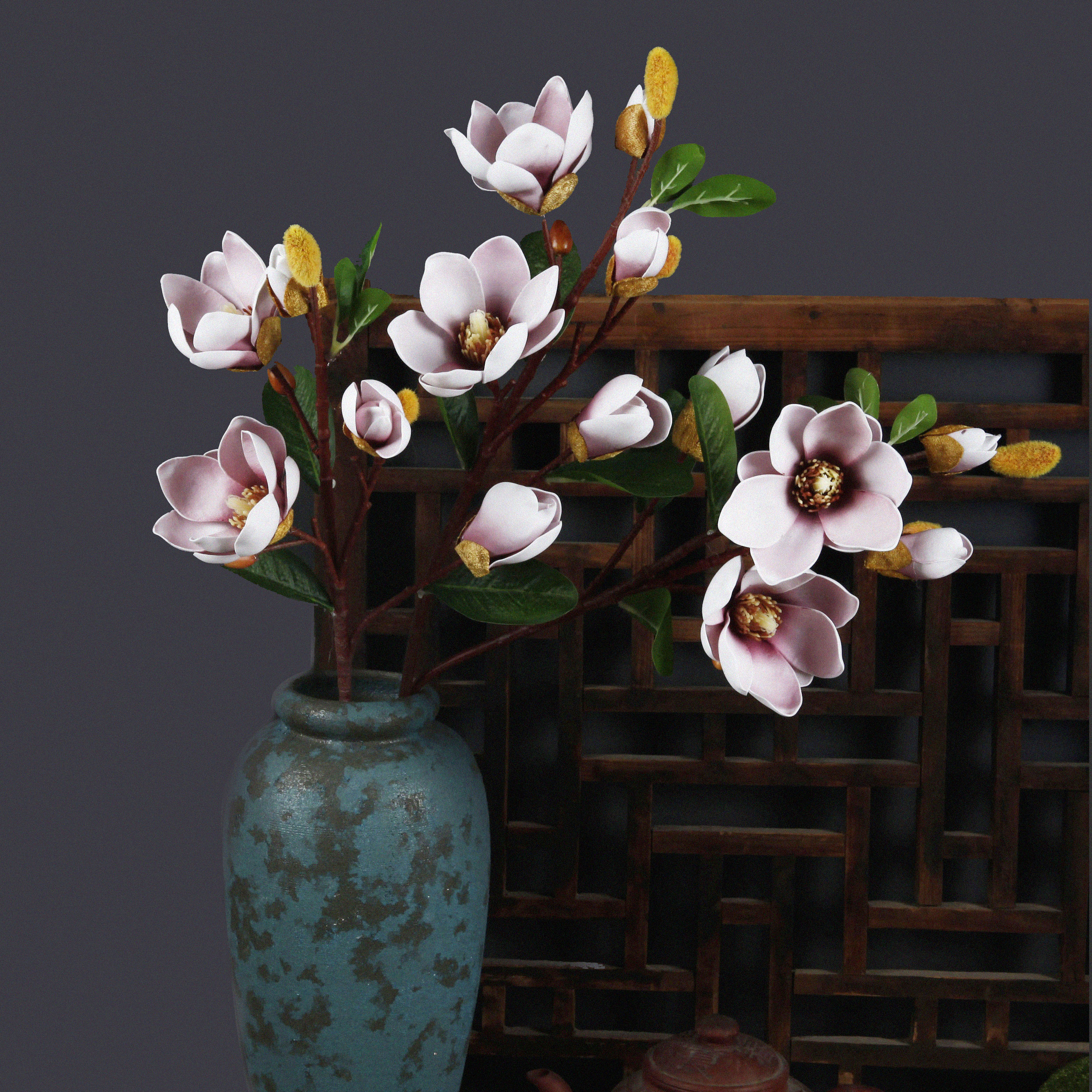 Yiwu quality products: 5 pieces of magnolia flowers, 75CM artificial flowers, artificial magnolia PU high-end decoration, realistic artificial flowers, home decoration, living room arrangement, artificial PU magnolia, Hibiscus Application Scenario