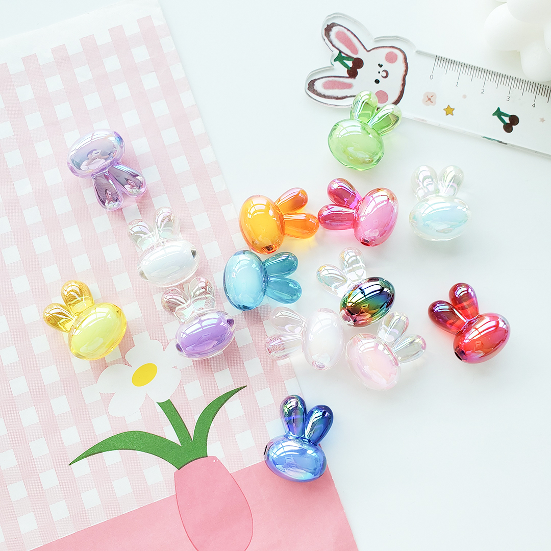 Little rabbit head bead acrylic Korean seven-color magic cartoon candy color bead middle bead hair string material details Picture