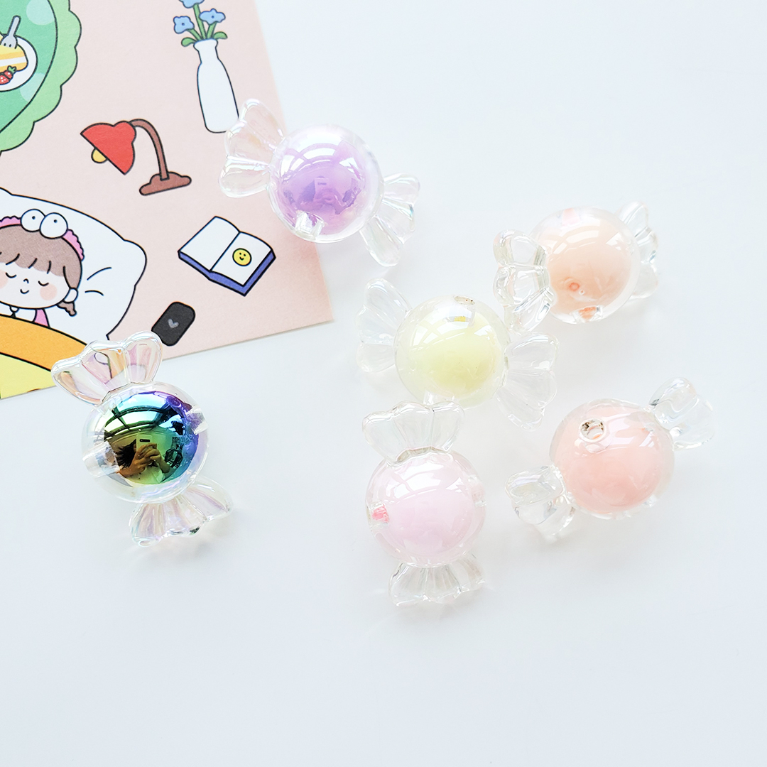 Chen Ming's diy jewelry accessories: Acrylic beads, candy-colored plated colored beads, middle beads, straight hole inner colored beads, and loose beads details Picture