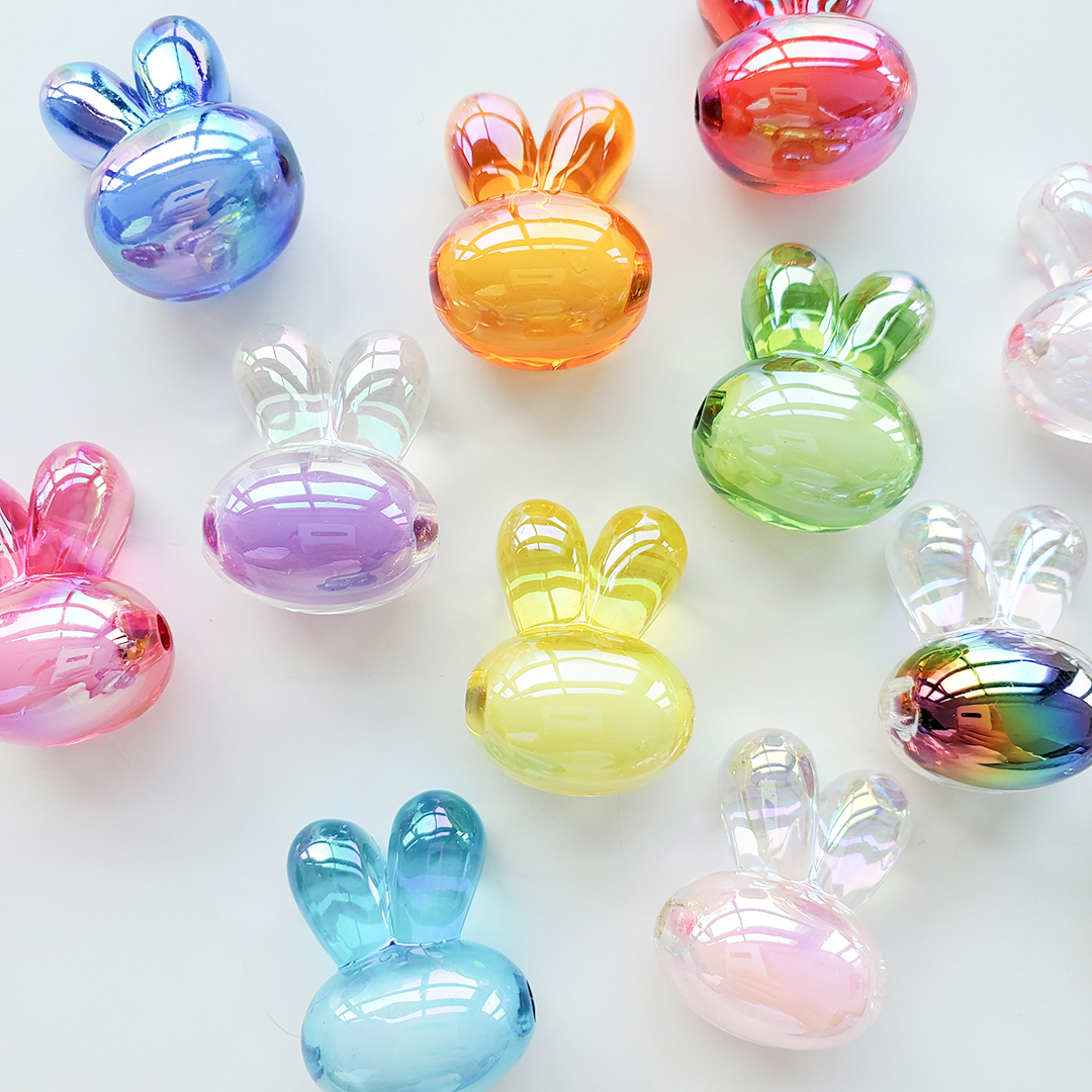 Big rabbit head bead acrylic Korean seven-color magic cartoon candy color bead middle bead hair string material Item Picture