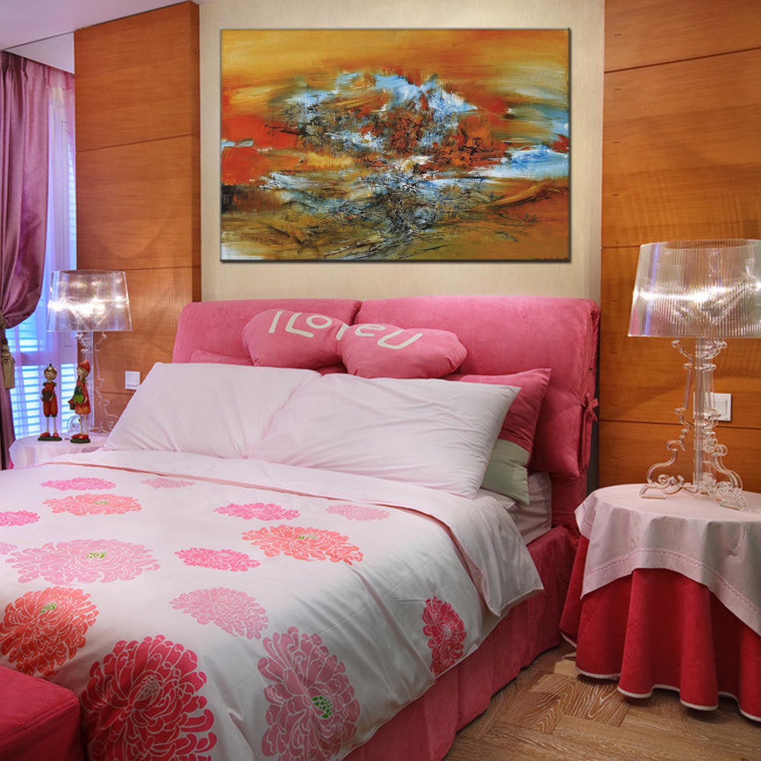 Factory direct sales of oil paintings for living rooms and bedrooms, hotels and guesthouses, abstract landscape decorative paintings, various styles of oil paintings, abstract modern style decorative paintings. Customization of all kinds of oil paintings is available, as well as customized specifications of tripteries, hand-painted three-dimensional paintings. 212 Application Scenario
