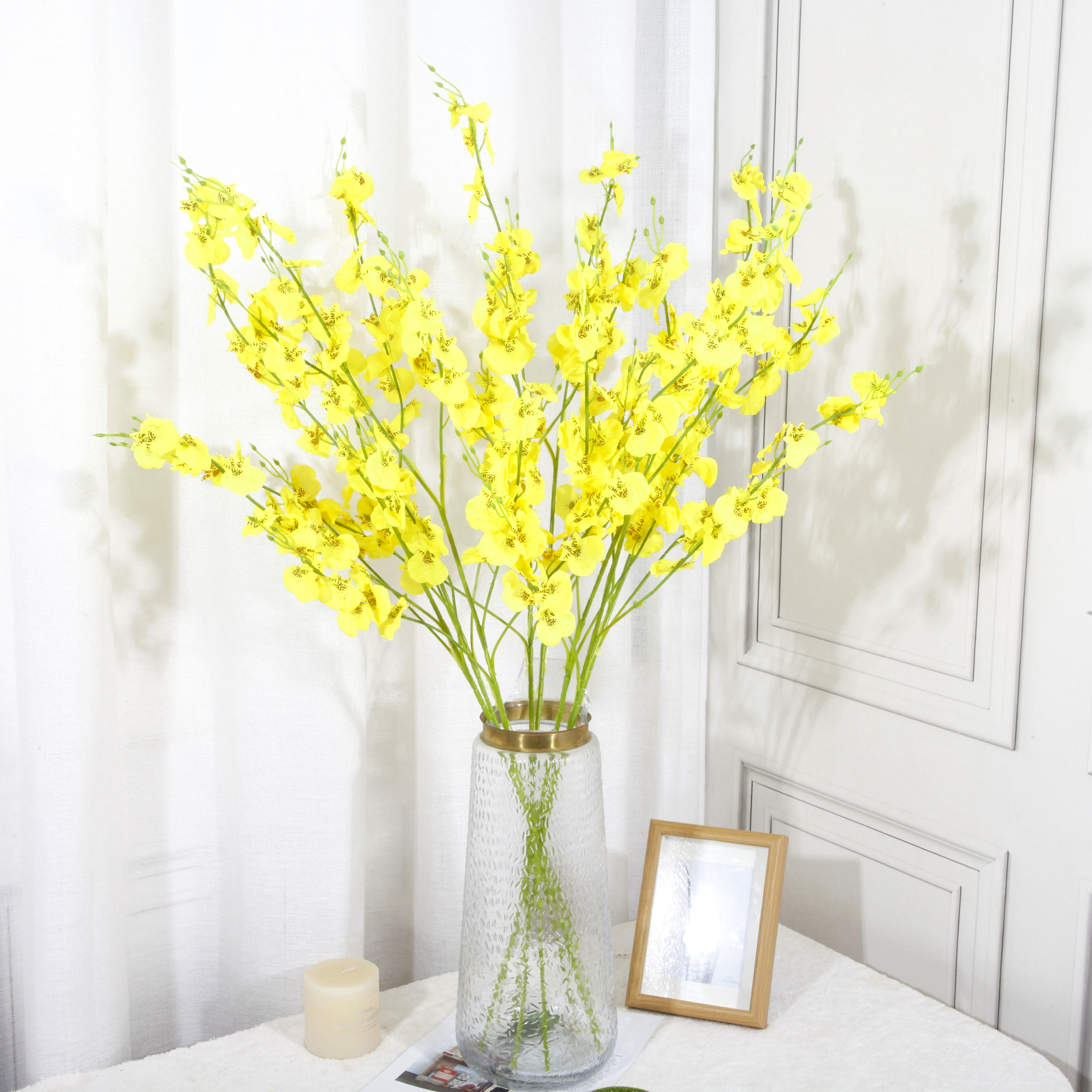 Artificial dancing orchid, yellow artificial flower, oncidium orchid, Phalaenopsis flower bouquet, home decoration, artificial flower wholesale Specification image