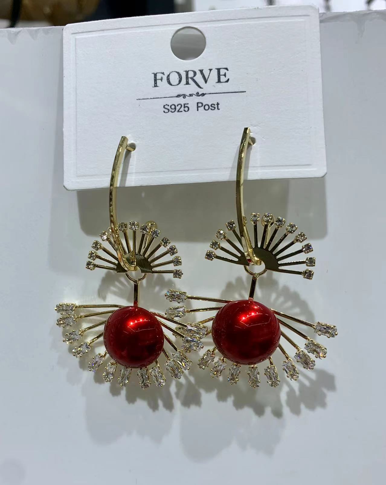 红珍珠 红色喜庆系列 红色国风 网络爆款 新年款耳钉FORVE123