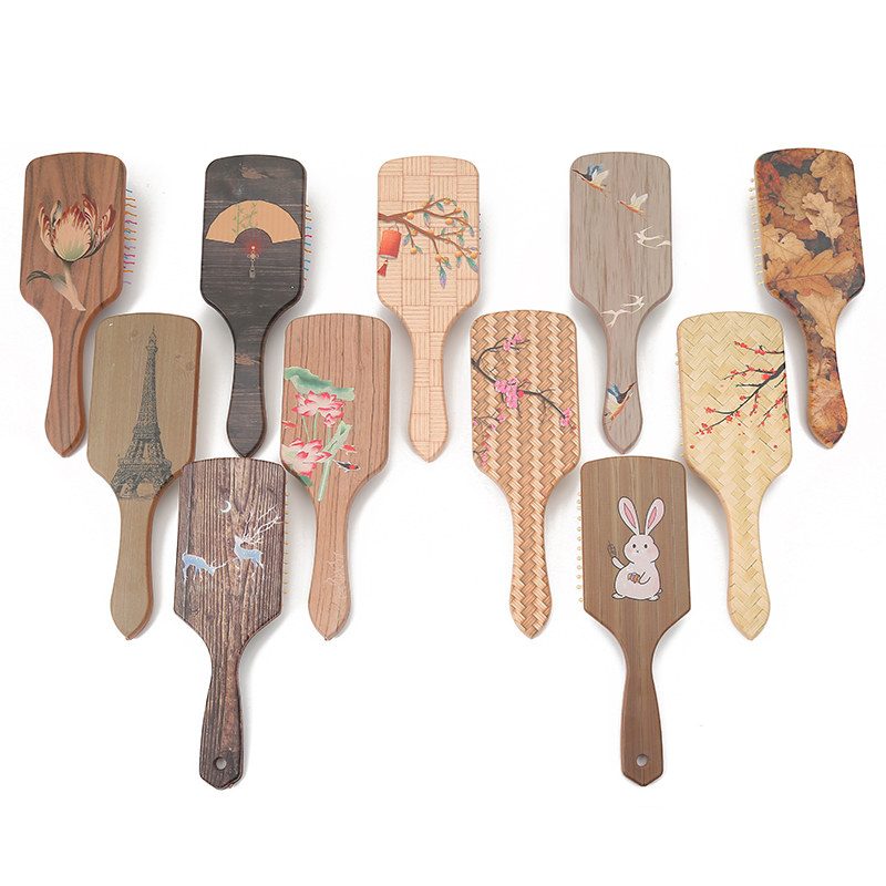 New fashionable Japanese and Korean popular beauty comb, hair comb, airbag comb, massage comb, straight handle, wood grain imitation 05 Item Picture