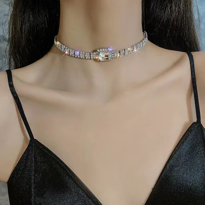 欧美锆石水晶项链简约百搭颈链礼服宴会百搭锁骨链批发锦希饰品