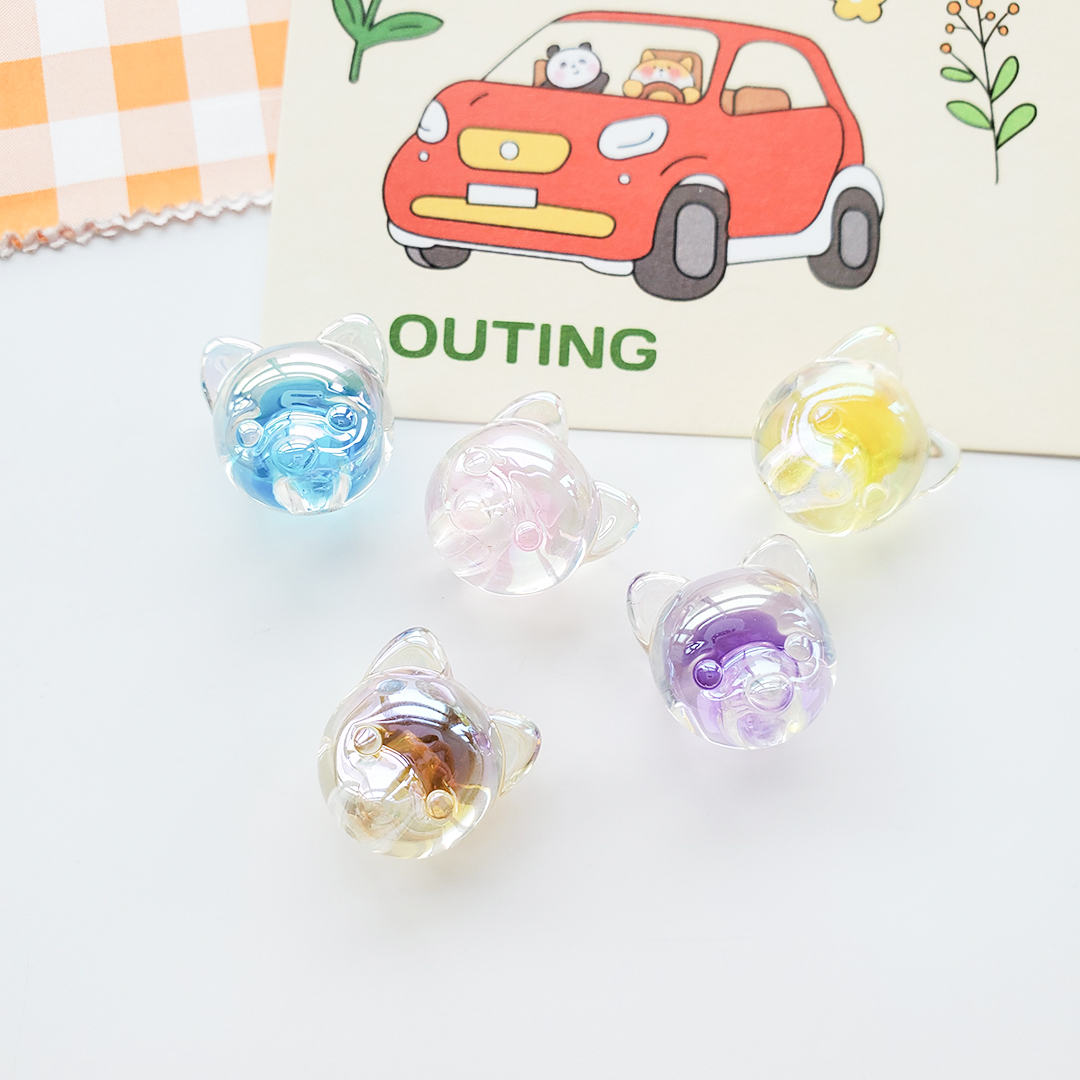 Chen Ming Accessories Acrylic transparent two-color seven-color small dog head scattered beads dazzling summer hair accessory half-hole beads Item Picture