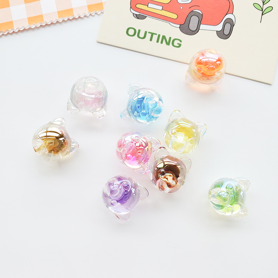Chen Ming Accessories Acrylic transparent two-color seven-color small dog head scattered beads dazzling summer hair accessory half-hole beads details Picture