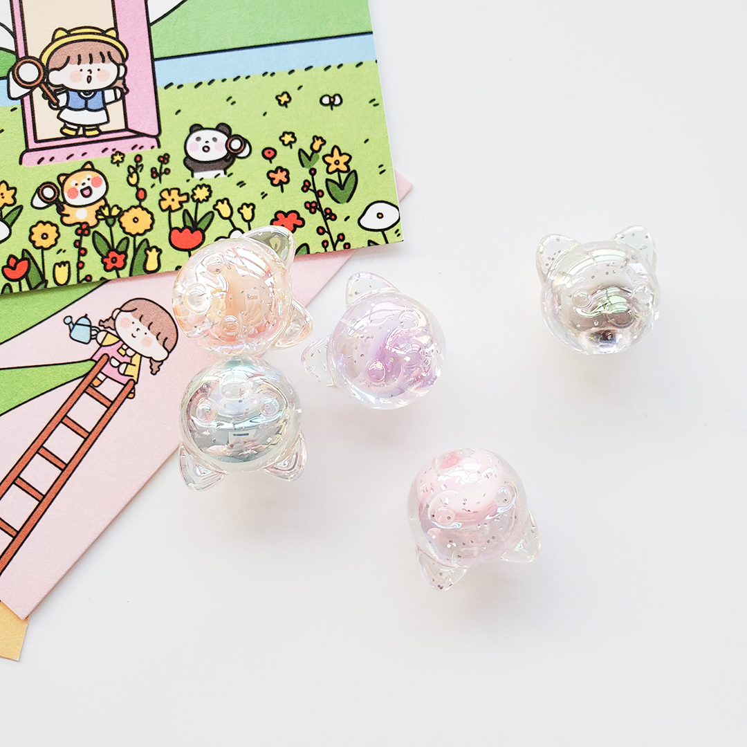 Chen Ming Acrylic dynamic seven-color cartoon dog head accessories, diy children's hair tie accessories, half-hole scattered bead material details Picture