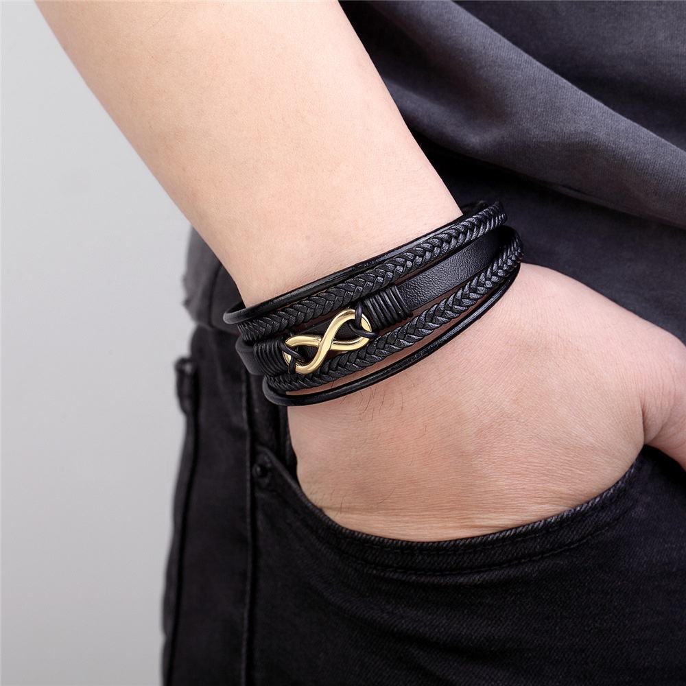 Multi-layer woven leather 8-shaped stainless steel bracelet with magnetic clasp, retro handcrafted, best-selling titanium steel bracelet Application Scenario