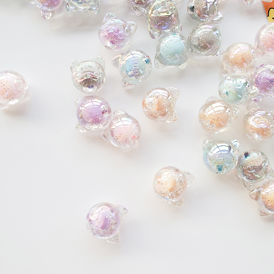 Chen Ming Acrylic dynamic seven-color cartoon dog head accessories, diy children's hair tie accessories, half-hole scattered bead material Specification image