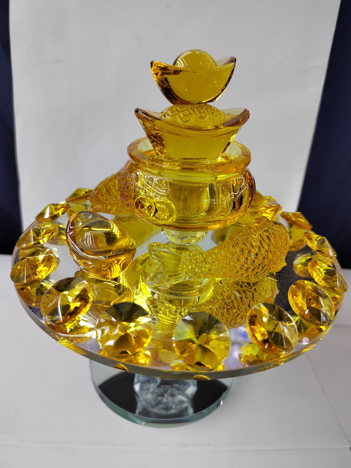 思文工艺水晶玻璃摆件聚宝盆元宝金鱼7887—028