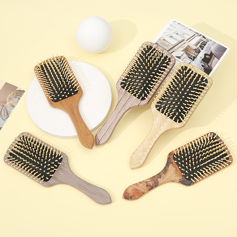 New fashionable Japanese and Korean popular beauty comb, hair comb, airbag comb, massage comb, straight handle, wood grain imitation 05 details Picture
