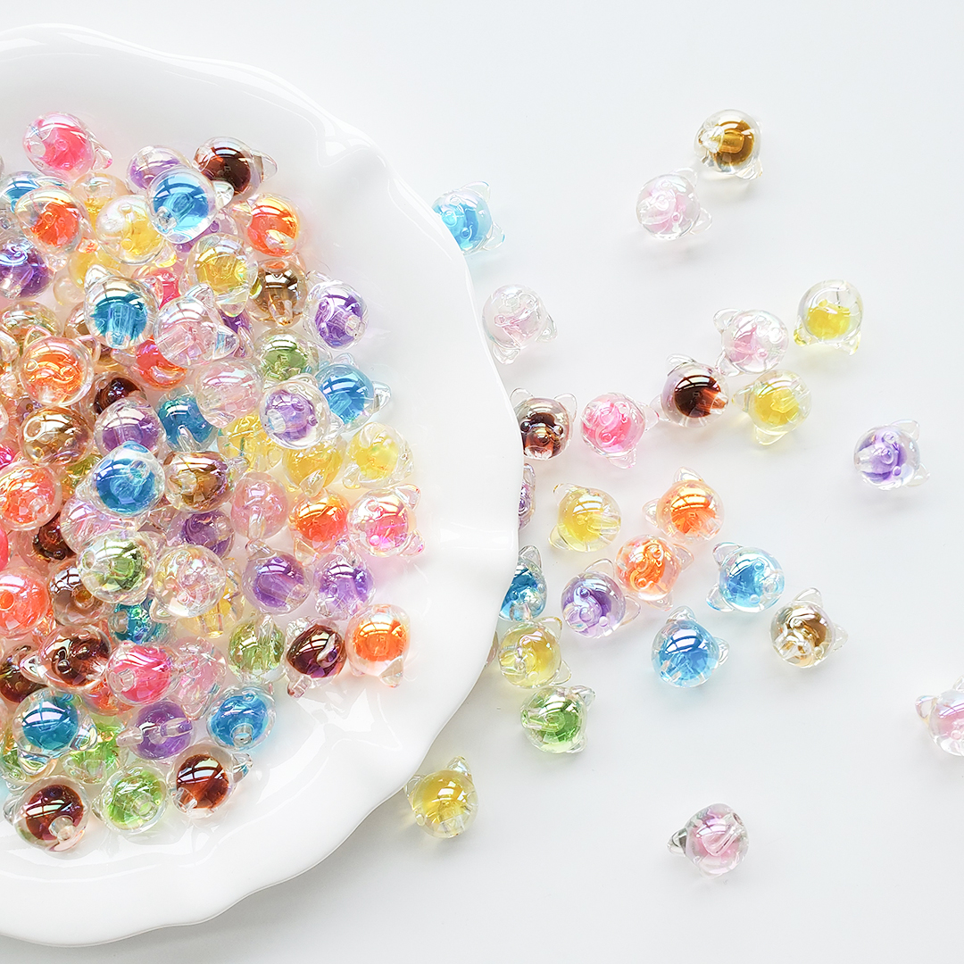 Chen Ming Accessories Acrylic transparent two-color seven-color small dog head scattered beads dazzling summer hair accessory half-hole beads Specification image