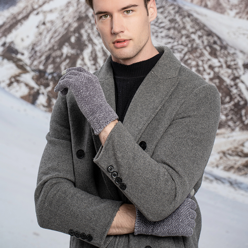 跨境雪尼尔触屏手套女冬季户外防寒保暖针织手套成人五指手套雪尼尔