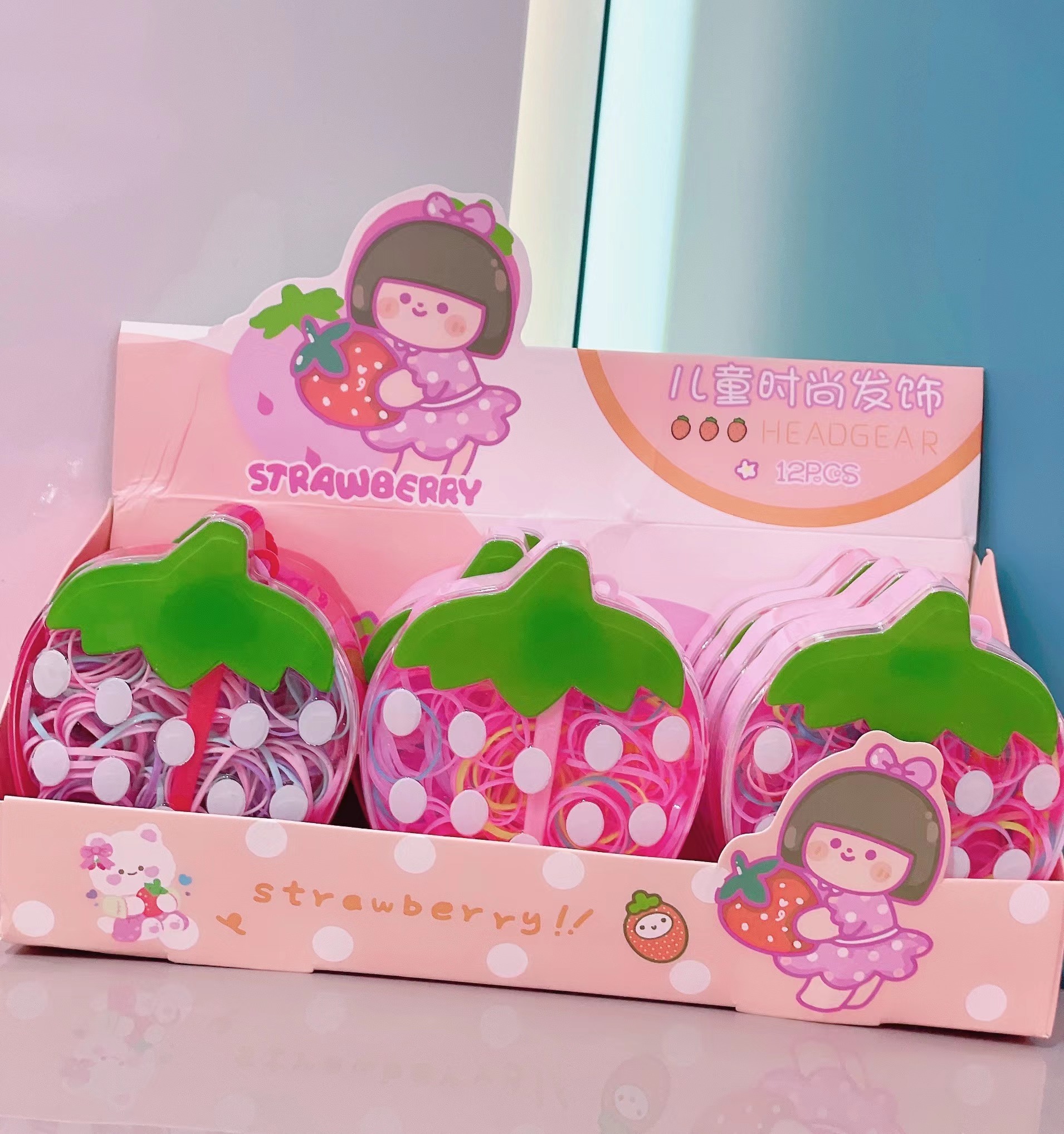 The 2022 winter new strawberry cultural and creative disposable rubber band details Picture