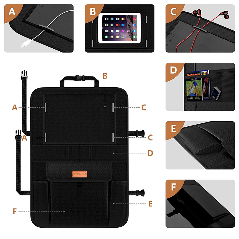 Car seat back Oxford cloth hanging bag, storage bag, toy storage bag, seat back anti-kick pad, multi-functional storage bag, car storage hanging bag QW282 details Picture