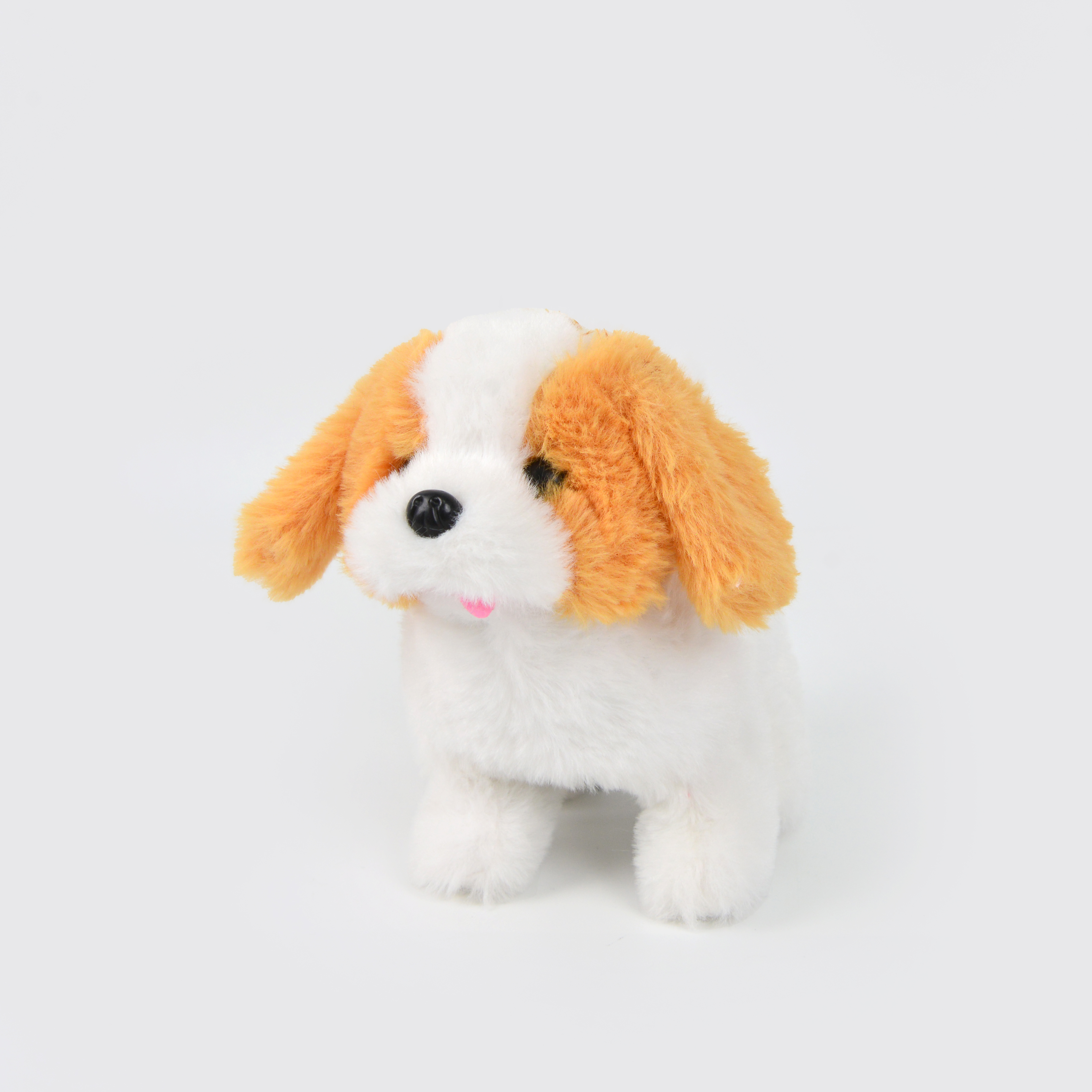 The simulated plush electric dog can walk, bark, nod, shake its head and wag its tail. It's a children's toy and is available for wholesale at street stalls. It's an electric yellow husky