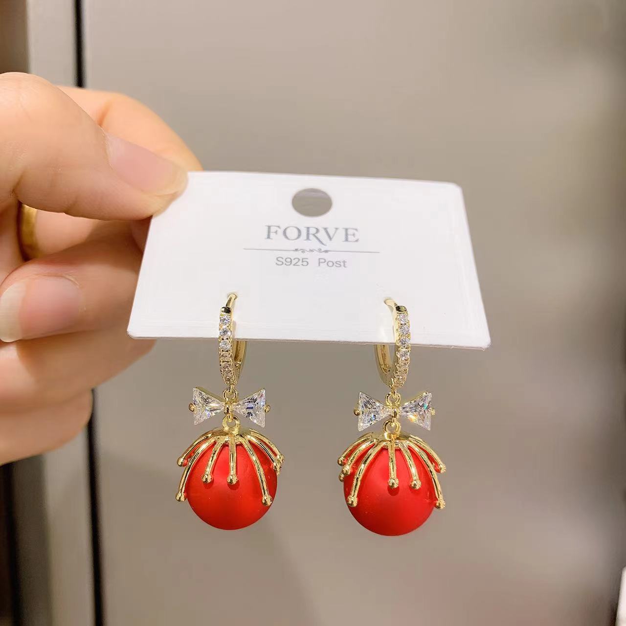 锆石+简约时尚风  红色喜庆系列 红色国风 网络爆款 新年款耳钉FORVE123