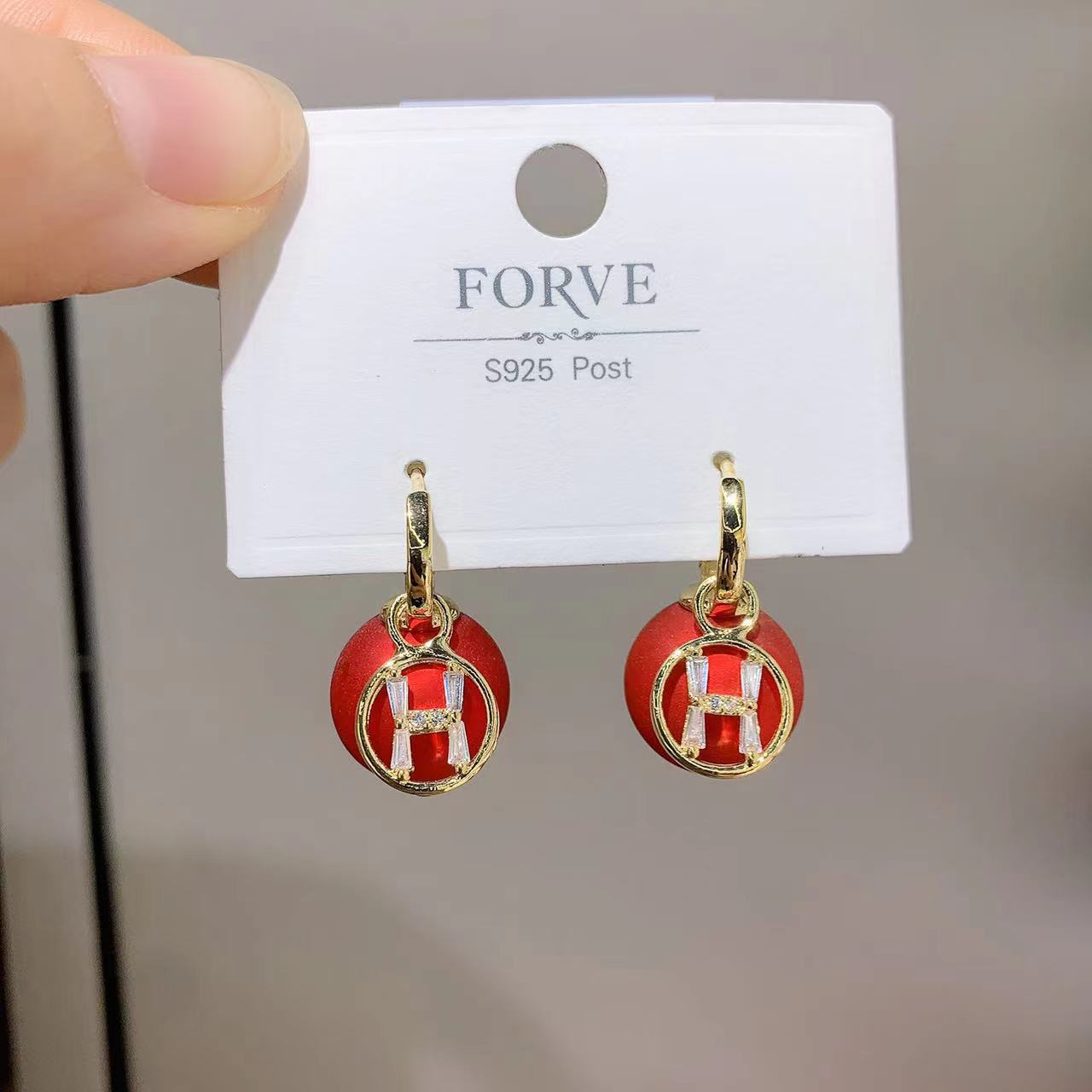 红珍珠+锆石 红色喜庆系列 红色国风 网络爆款 新年款耳钉FORVE123
