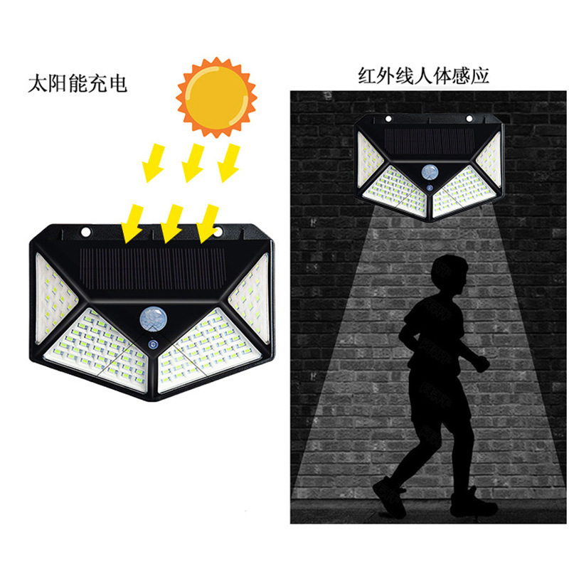 Three-sided 100LED solar-powered charging sensor light details Picture