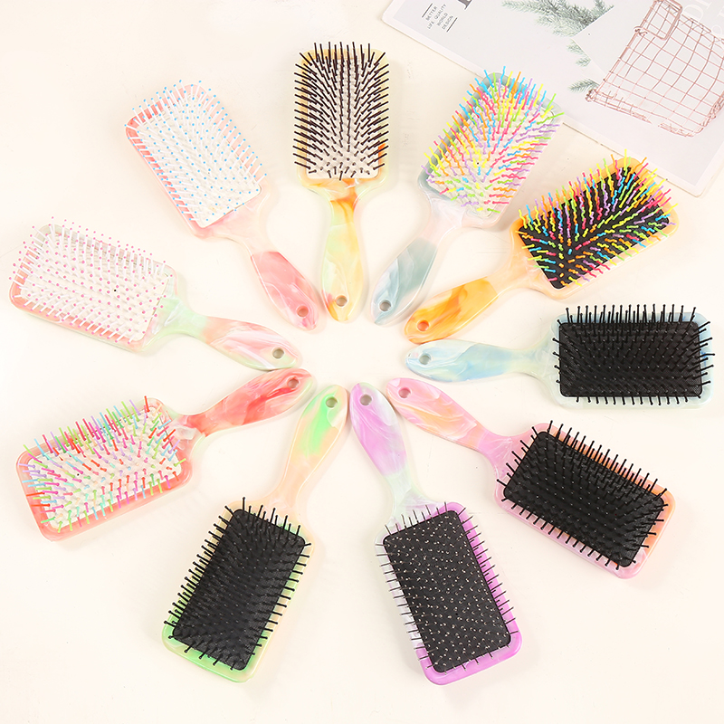 New fashionable Japanese and Korean popular beauty comb, hair comb, airbag comb, massage comb, candy-colored straight handle square board comb, two-color gradient 10 Item Picture