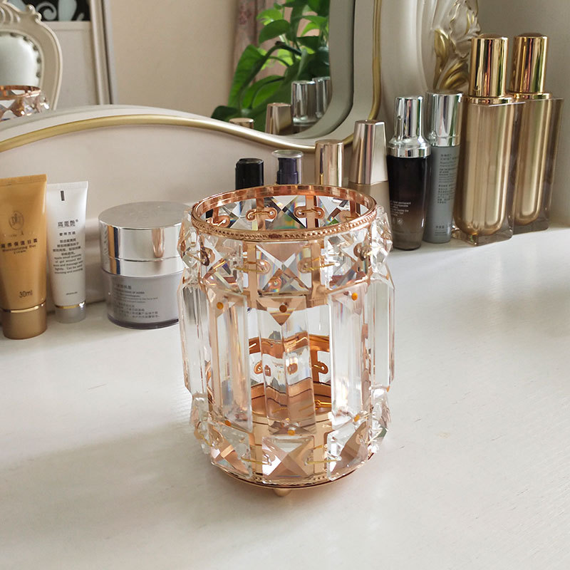 PX水晶玻璃收纳盒欧日式桌面桶时尚化妆刷圆形摆件 水晶笔筒PXBT10