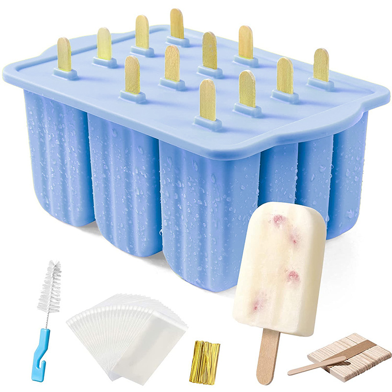 DIY雪糕模具冰格硅胶12连冰棒冰淇淋冰格自制冰棍雪糕模具带盖