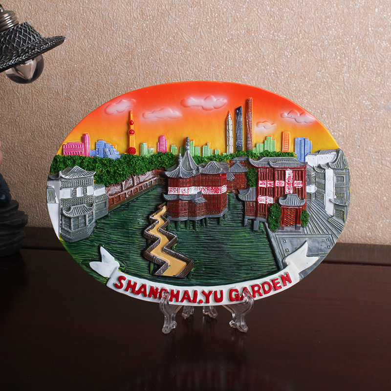 Creative gift ornaments, home decoration 3D hand-painted, Shanghai Bund characteristic resin handicrafts, can be hung or placed, decorative plates, wholesale of tourist souvenirs Item Picture