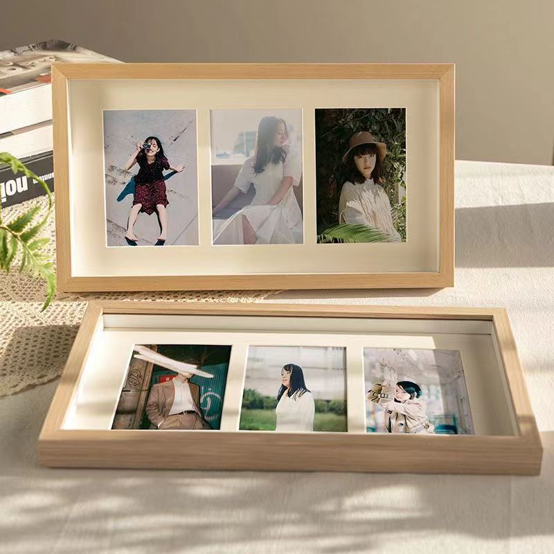 Photo frame display stand, multi-piece connected combination of wooden portrait frame, photo washing, creative decorative wall hanging item for living room and room Application Scenario