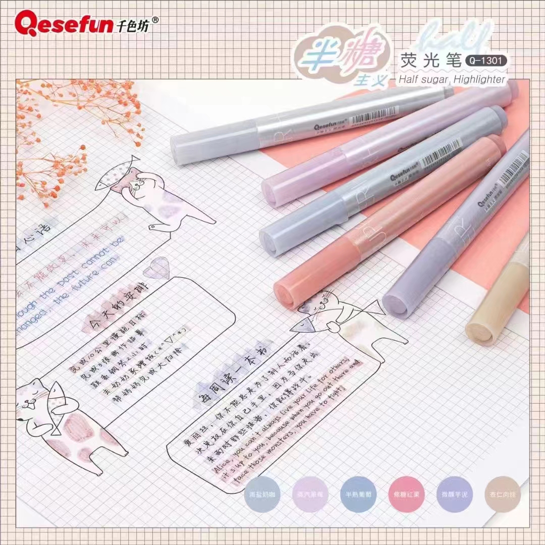 Qiansefang Semi-sugarism Highlighter Pen, student key point marking pen, large-capacity drawing notebook pen Application Scenario