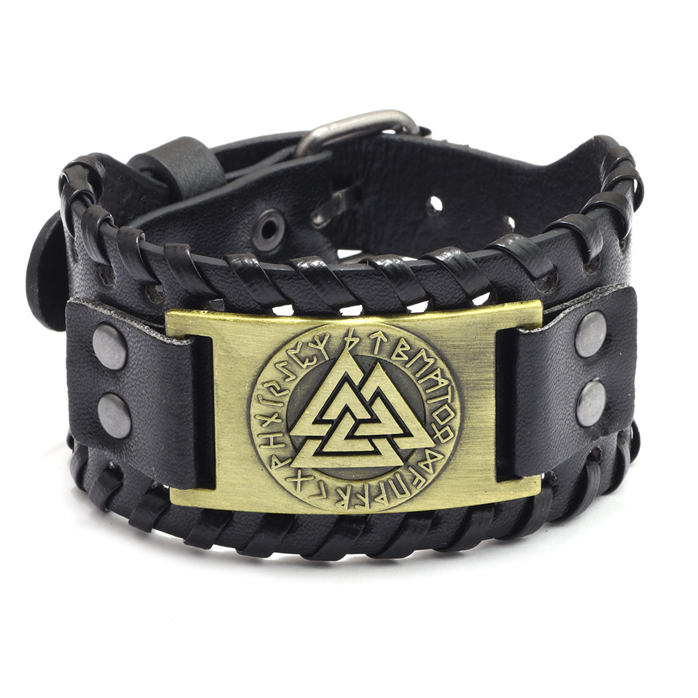 Amazon European and American simple wide cowhide stainless steel bracelet titanium steel punk men's genuine leather bracelet ring 1