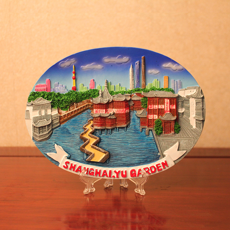 Creative gift ornaments, home decoration 3D hand-painted, Shanghai Bund characteristic resin handicrafts, can be hung or placed, decorative plates, wholesale of tourist souvenirs Application Scenario