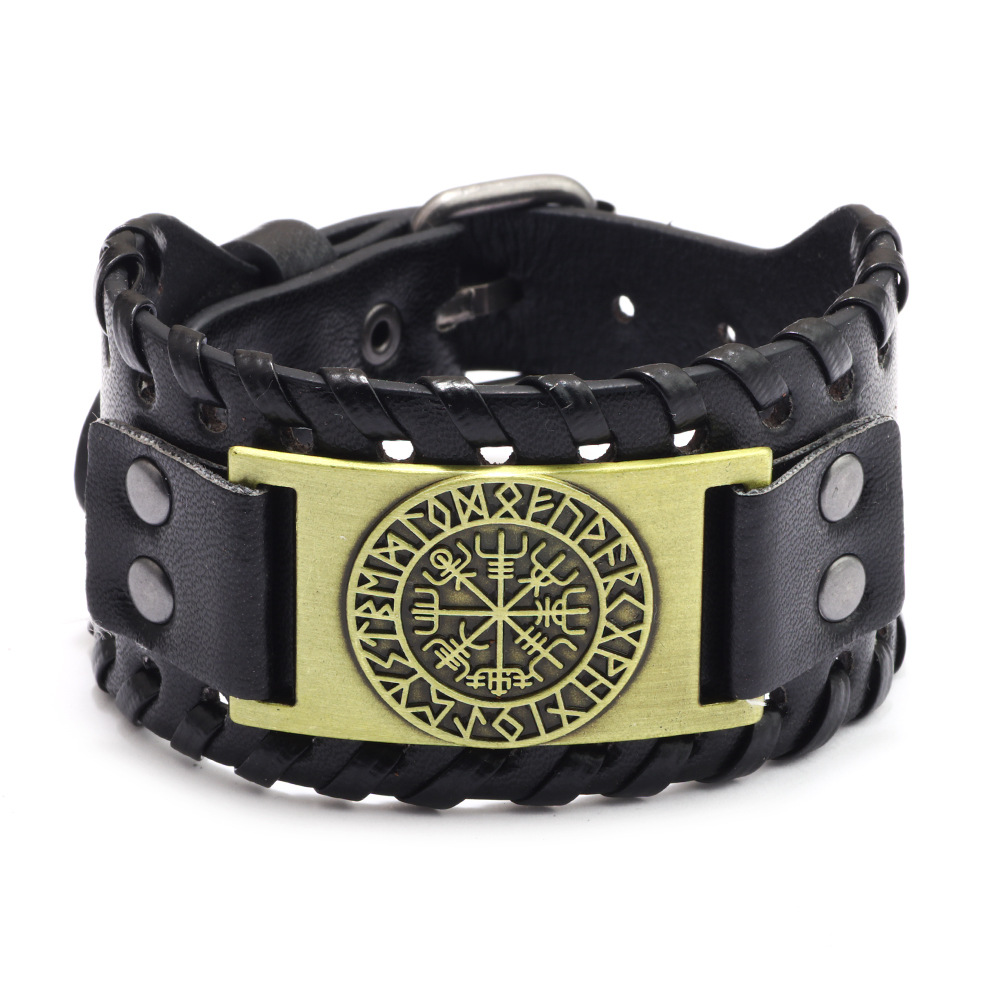 Amazon European and American simple wide leather stainless steel bracelet titanium steel punk men's genuine leather bracelet ring 11