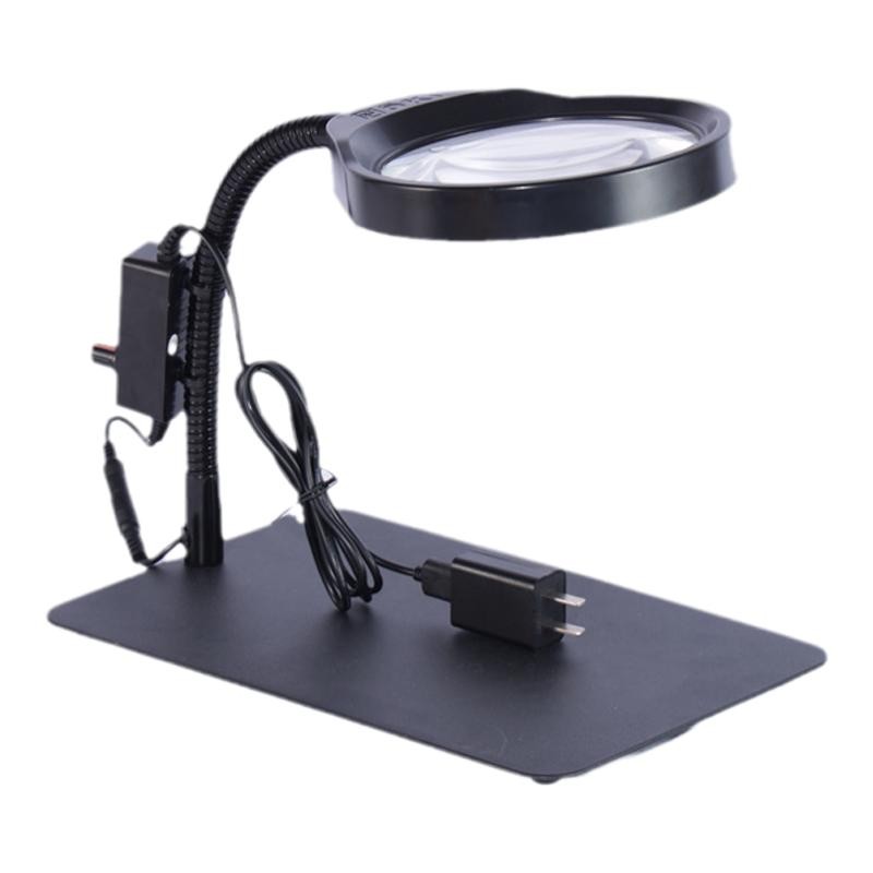 Desktop magnifying glass with light PD-032C optical white glass 10x 127mm adjustable LED ring light details Picture