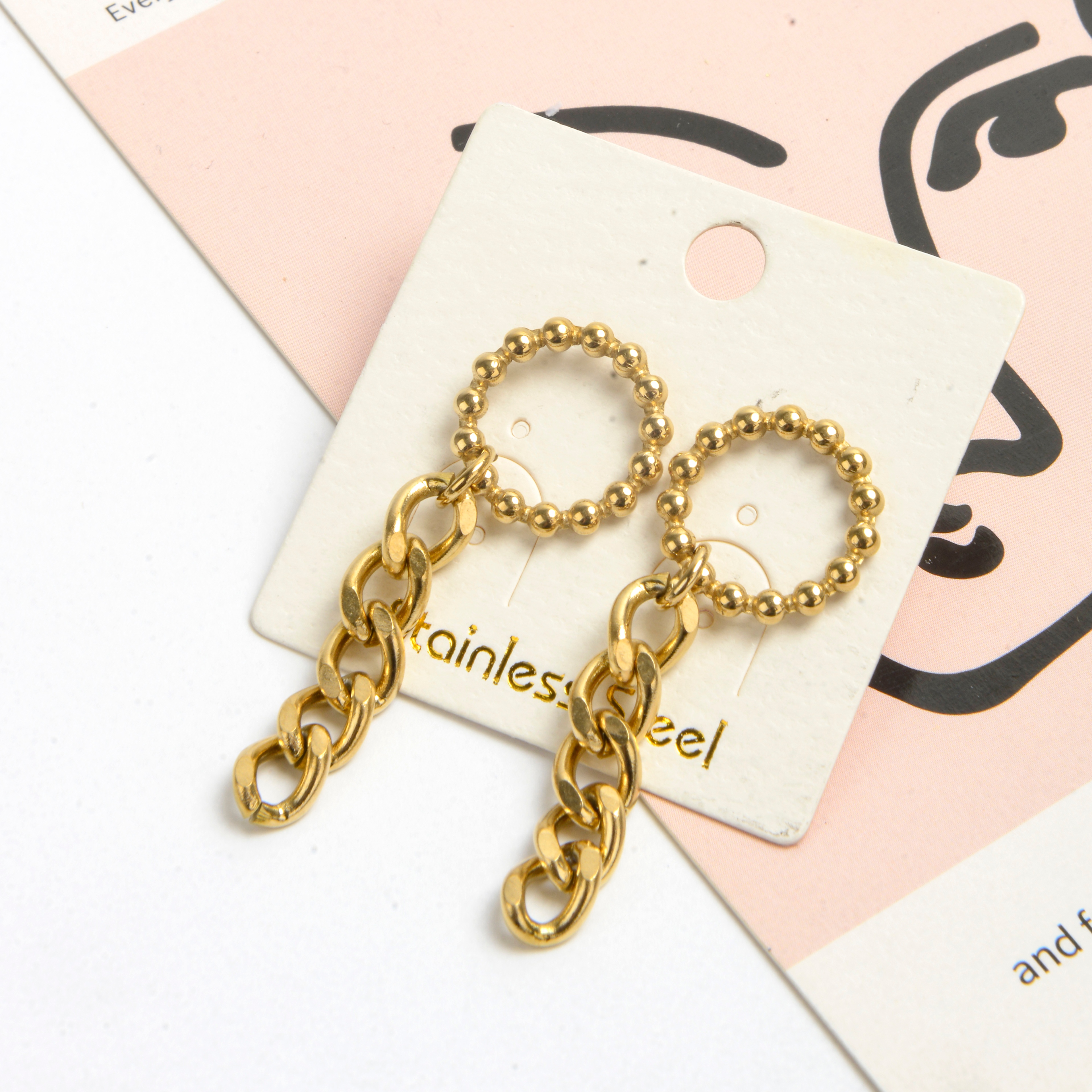 荣鑫韩版气质简约精致复古环形链条百搭耳环1