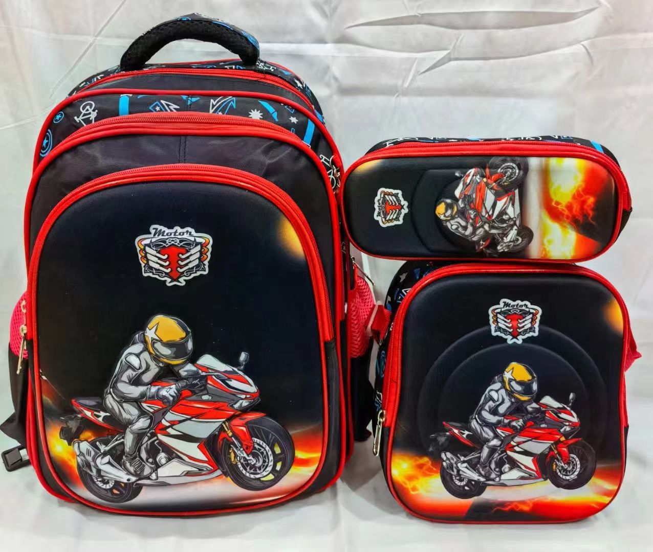 Three-piece schoolbag motorcycle