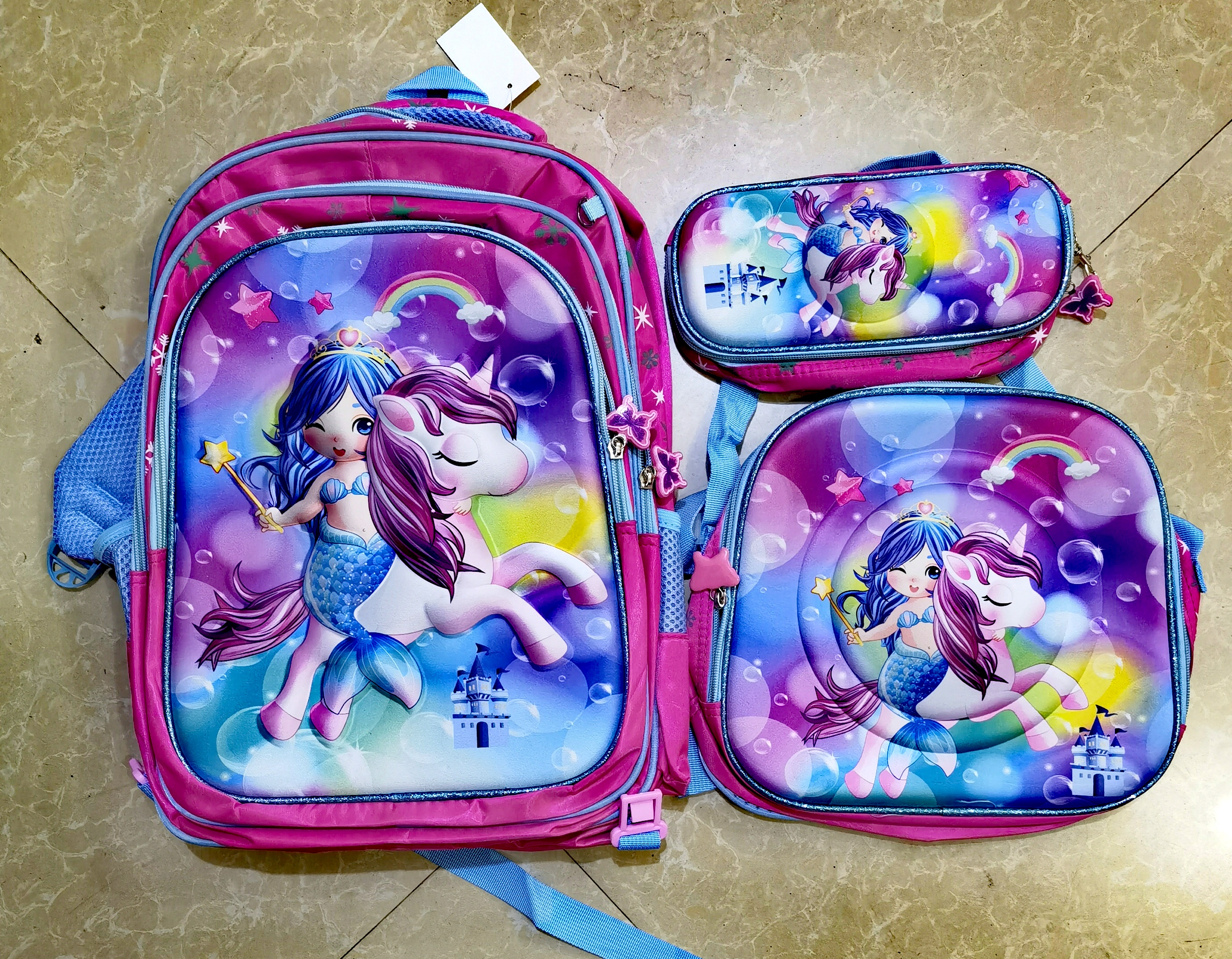 Three-piece schoolbag set: Little Horse Mermaid