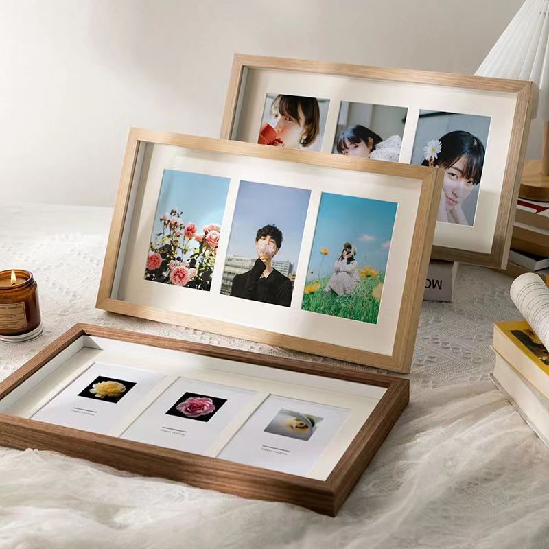 Photo frame display stand, multi-piece connected combination of wooden portrait frame, photo washing, creative decorative wall hanging item for living room and room details Picture