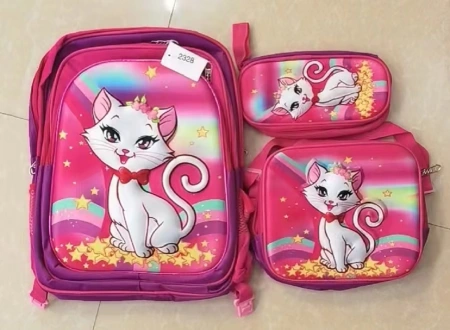 طقم حقائب مدرسية ثلاثي قطع بتصميم قط صغير