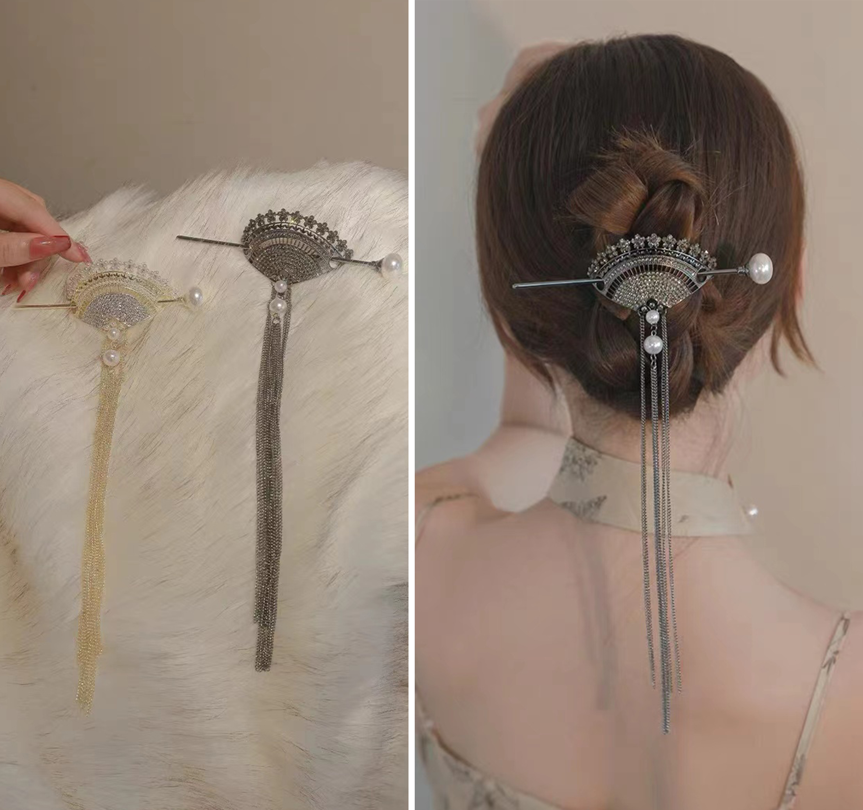 Internet-famous fan hairpins, internet-famous beautiful and romantic Han Xu accessories