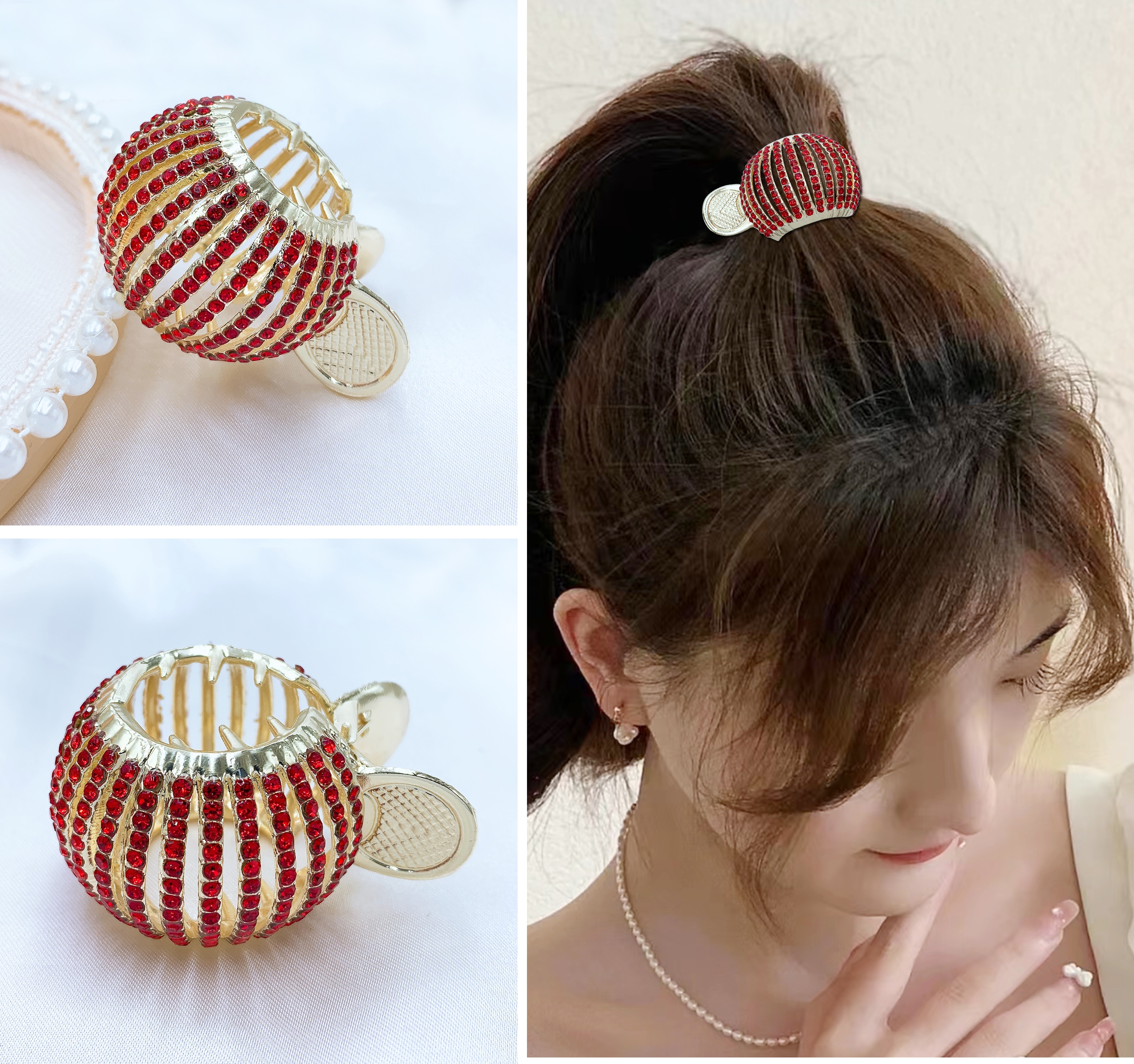A popular red lantern with a high ponytail, a beautiful and romantic Korean-style accessory
