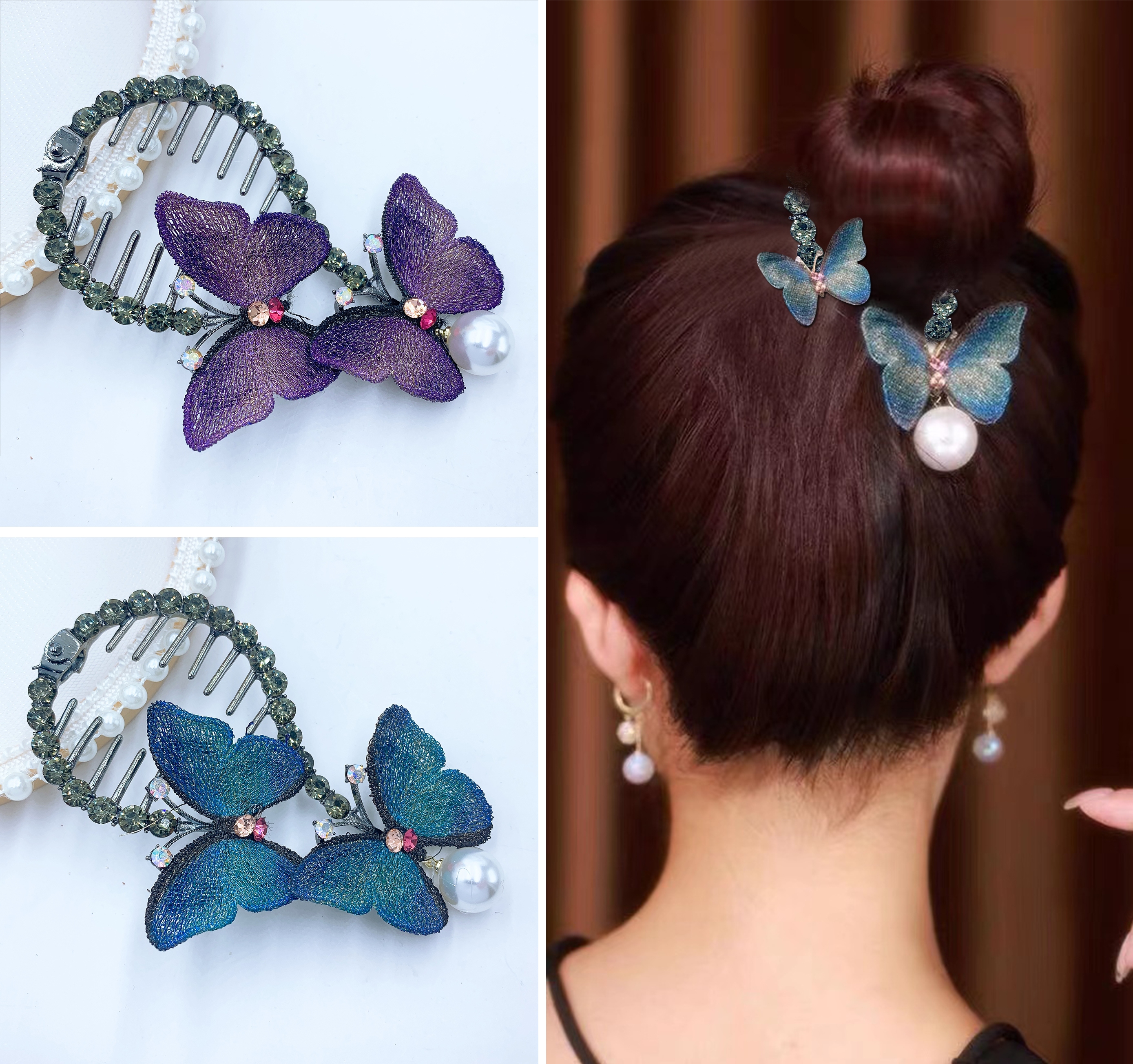 Internet-famous embroidered butterfly bun hairstyle, internet-famous beautiful and romantic Han Xu accessories