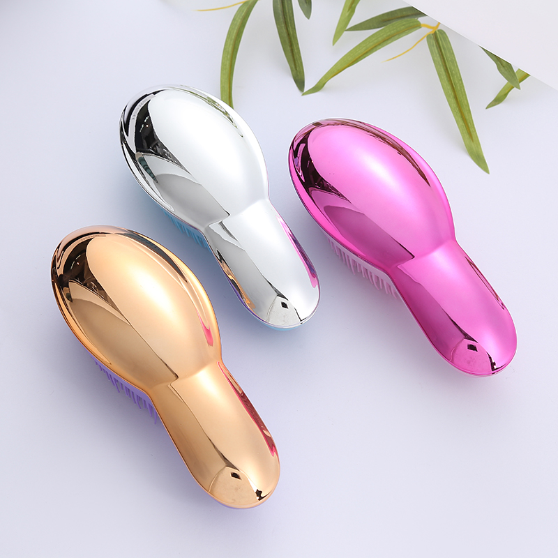 New fashionable Japanese and Korean popular beauty comb, hair comb, airbag comb, massage comb, candy-colored round, wide, round handle, dense teeth, long and short teeth comb, electroplated 19 Item Picture