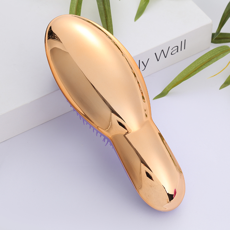 New fashionable Japanese and Korean popular beauty comb, hair comb, airbag comb, massage comb, candy-colored round, wide, round handle, dense teeth, long and short teeth comb, electroplated 19 details Picture