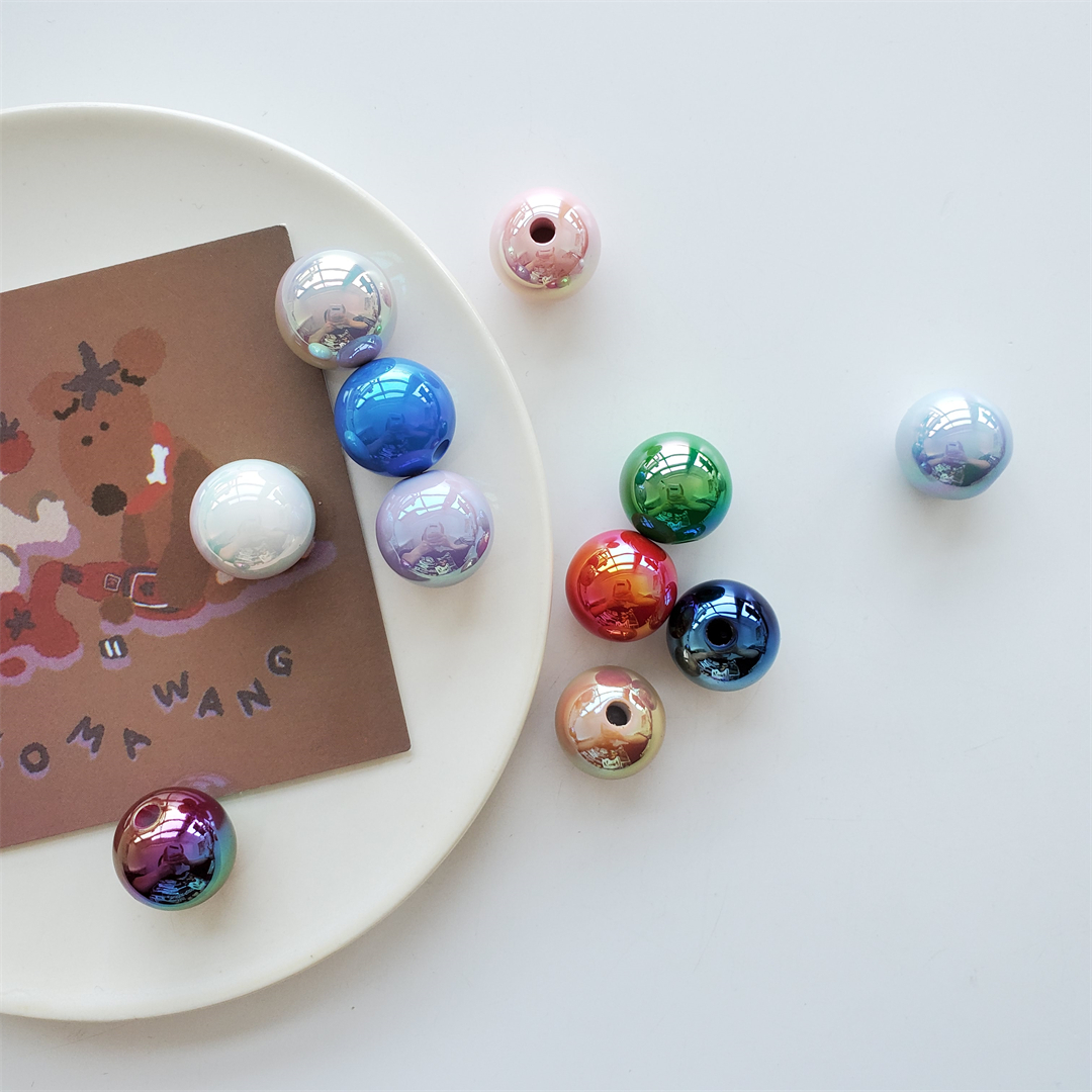 Wholesale of acrylic seven-color shell round beads, loose beads, candy-colored beads, accessories, diy hair tie materials and accessories details Picture