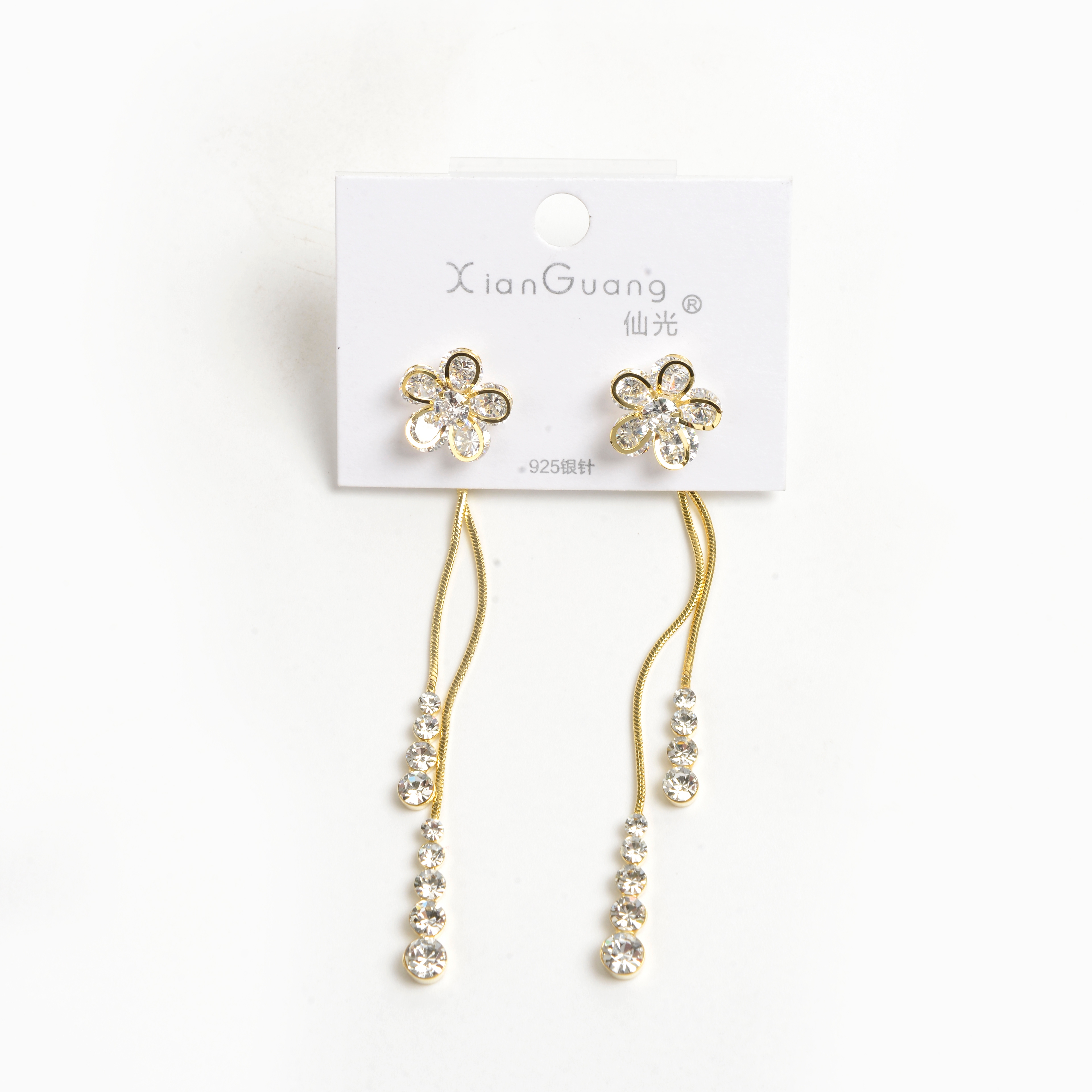 新品耳环小众设计高级感网红耳饰女防过敏925银针金色花朵钻石耳环详情1